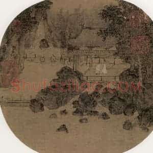 宋代《纳凉观瀑》国画综合作品图片赏析