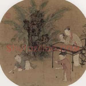 宋代《蕉荫击球》国画人物作品图片赏析