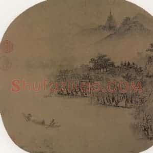 宋代《西湖春晓》国画山水作品图片赏析