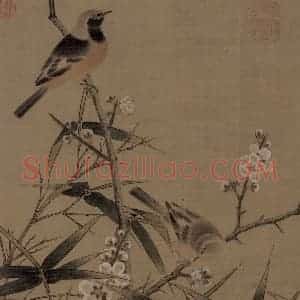 宋朝《梅竹双雀图》国画花鸟作品图片赏析