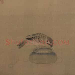 宋朝《驯禽俯啄图》国画花鸟作品图片赏析