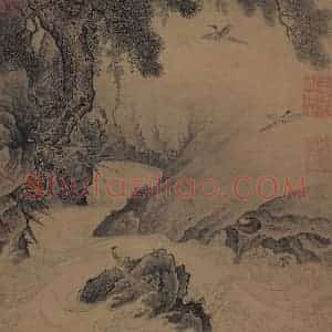 宋朝《松涧山禽图》国画花鸟作品图片赏析