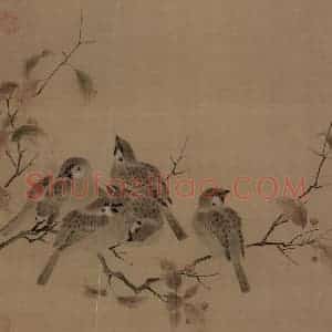 宋朝《瓦雀栖枝图》国画花鸟作品图片赏析