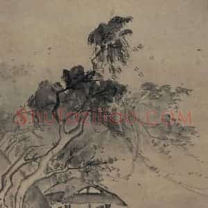 宋代 夏圭《风雨山水图》国画山水作品图片赏析