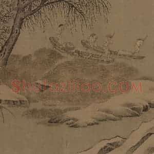 宋代《雪渔图》国画综合工笔作品图片赏析