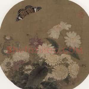 宋代 朱绍宗《菊丛飞蝶图》国画花鸟工笔作品图片赏析