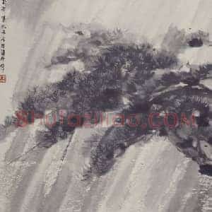 傅抱石风雨归舟图轴