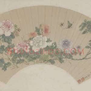 沈振麟花卉蜂蝶图扇页