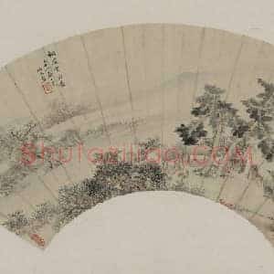 秦炳文桐阴赏菊图扇页