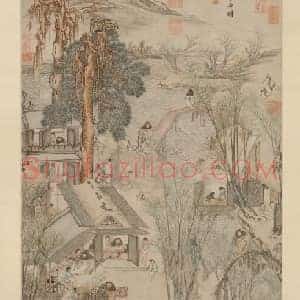 李士达岁朝村庆图轴
