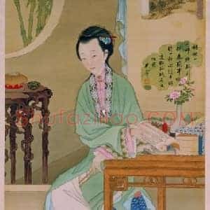 雍亲王题书堂深居图屏•观书沉吟轴