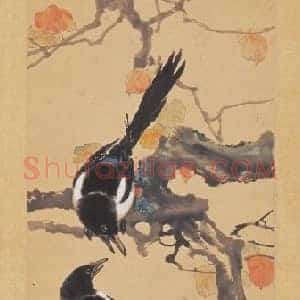 徐悲鸿双鹊秋艳图轴