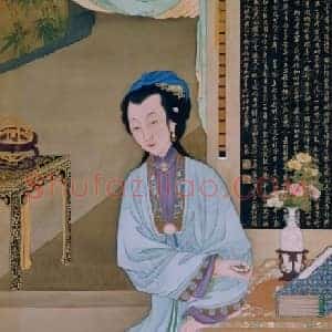 雍亲王题书堂深居图屏•持表对菊轴