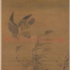 吕纪残荷鹰鹭图轴