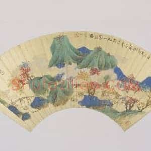 蓝瑛青山红树图扇页