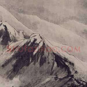 傅抱石雪山行旅图横幅