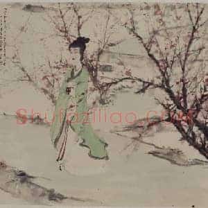 傅抱石桃花仕女图轴