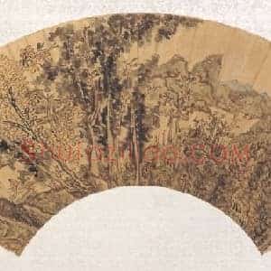 陈洪绶秋江泛艇图扇页