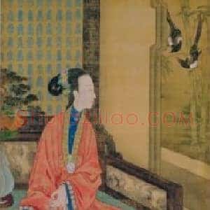 雍亲王题书堂深居图屏•倚榻观鹊轴